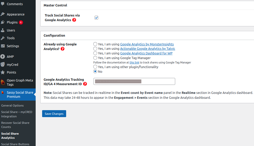 Sassy Social Share Premium Demo Google Analytics Options