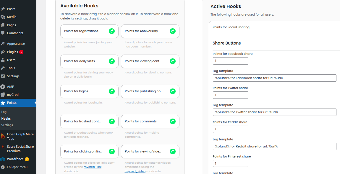 Sassy Social Share Premium Demo myCRED Hook